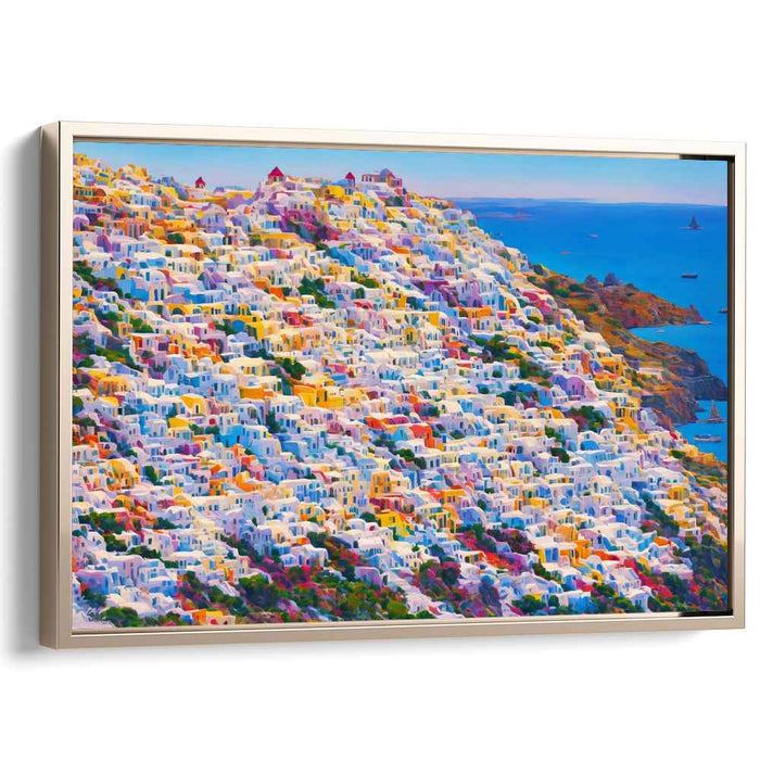 Seaside Dotscape: Pointillist Coastal Townscape Canvas Art Print