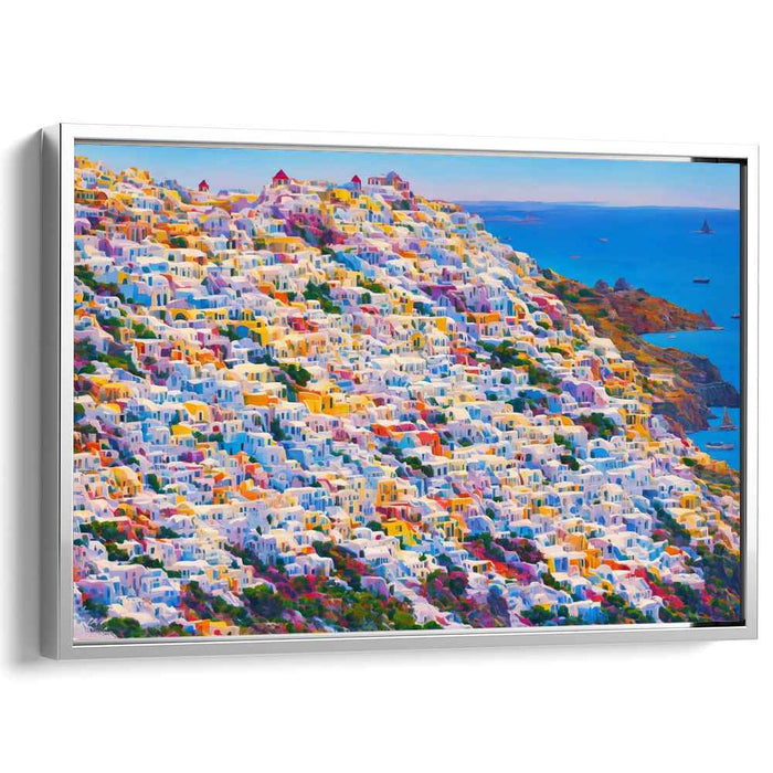 Seaside Dotscape: Pointillist Coastal Townscape Canvas Art Print
