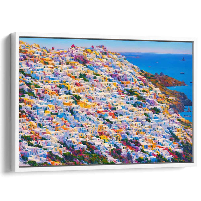 Seaside Dotscape: Pointillist Coastal Townscape Canvas Art Print