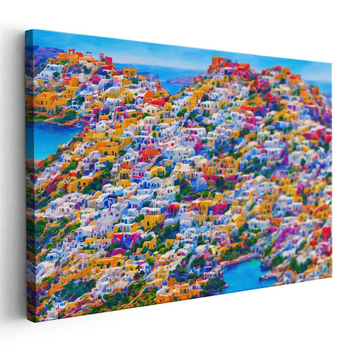 Mediterranean Mosaic: Colorful Greek Island Canvas Art Print
