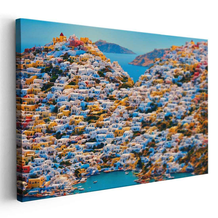Ocean Breeze Wander: Vibrant Coastal Townscape Canvas Art Print