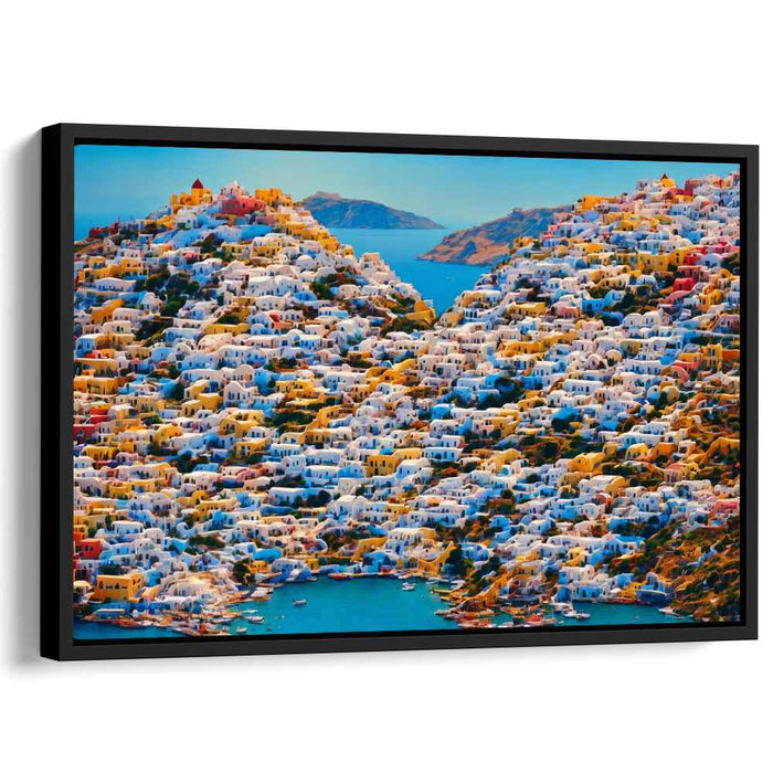 Ocean Breeze Wander: Vibrant Coastal Townscape Canvas Art Print