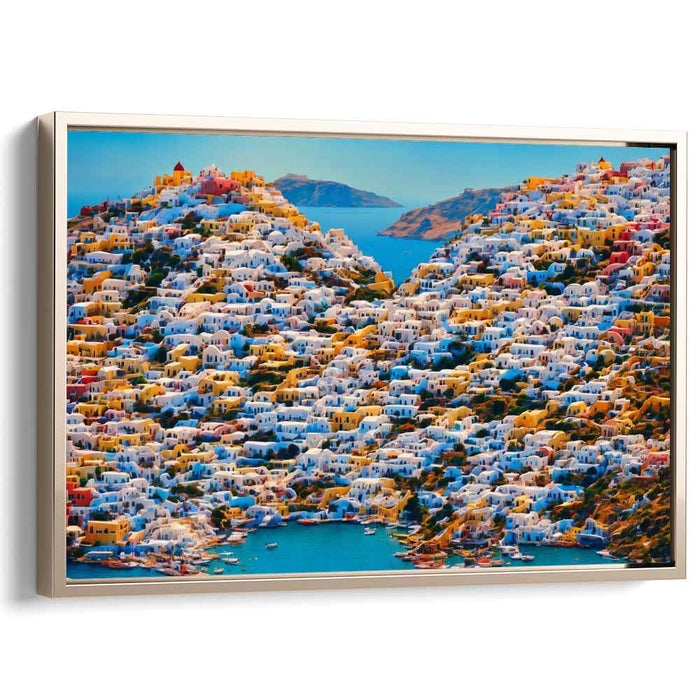 Ocean Breeze Wander: Vibrant Coastal Townscape Canvas Art Print