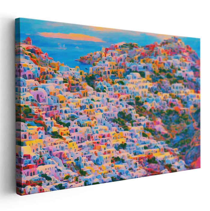 Mediterranean Color Fest: A Vibrant Oia Sunset Canvas Art Print