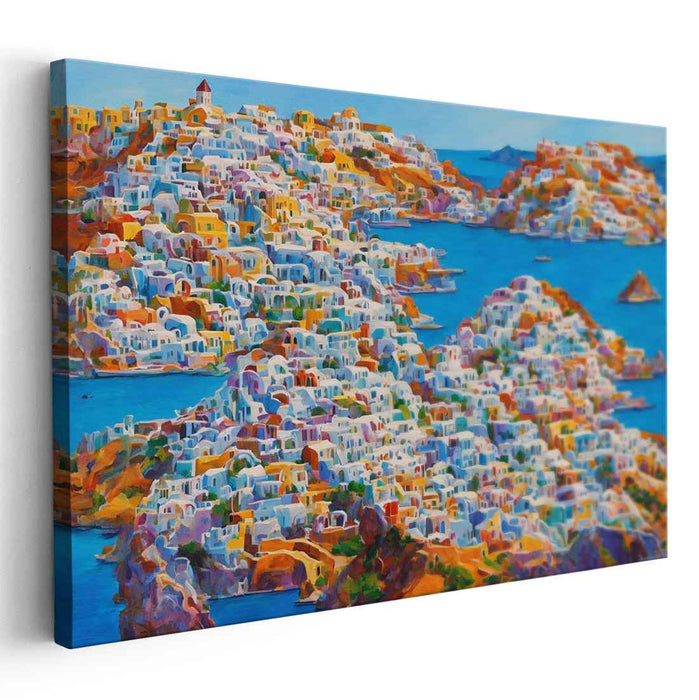 Seaside Hues Cluster: Vibrant Coastal Village Canvas Art Print