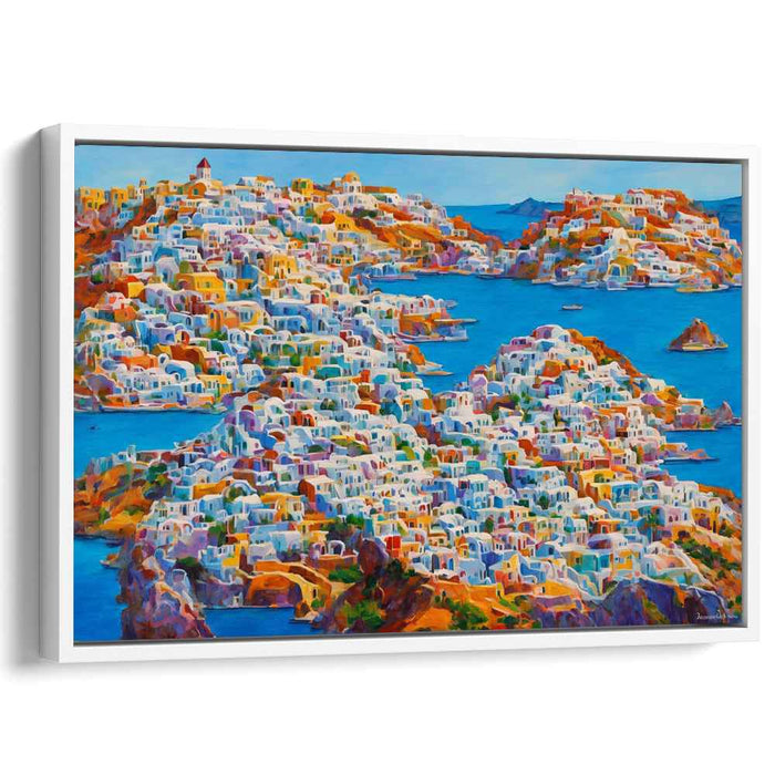Seaside Hues Cluster: Vibrant Coastal Village Canvas Art Print