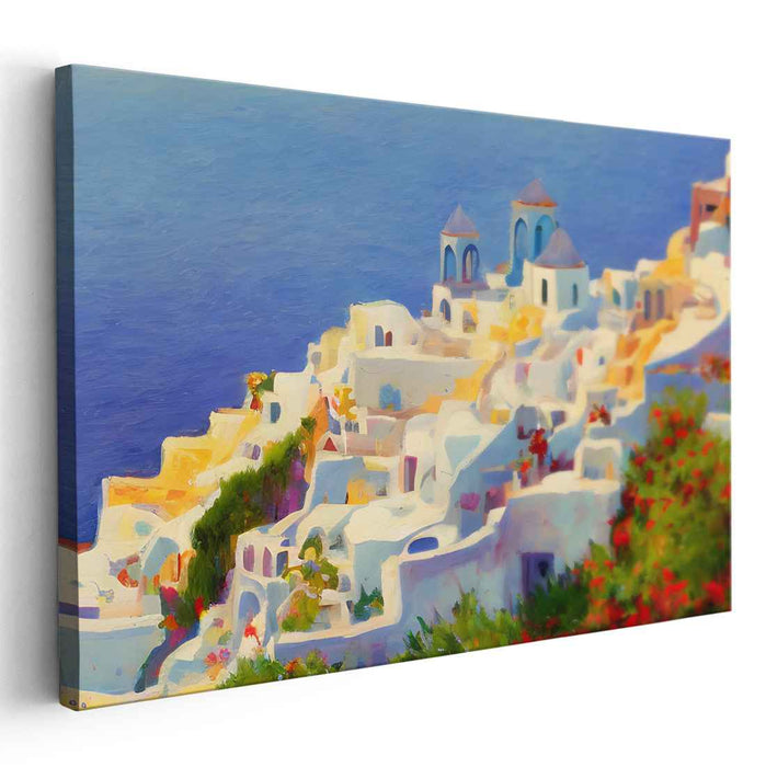 Seaside Hamlet Scene: Vibrant Coastal Village Canvas Art