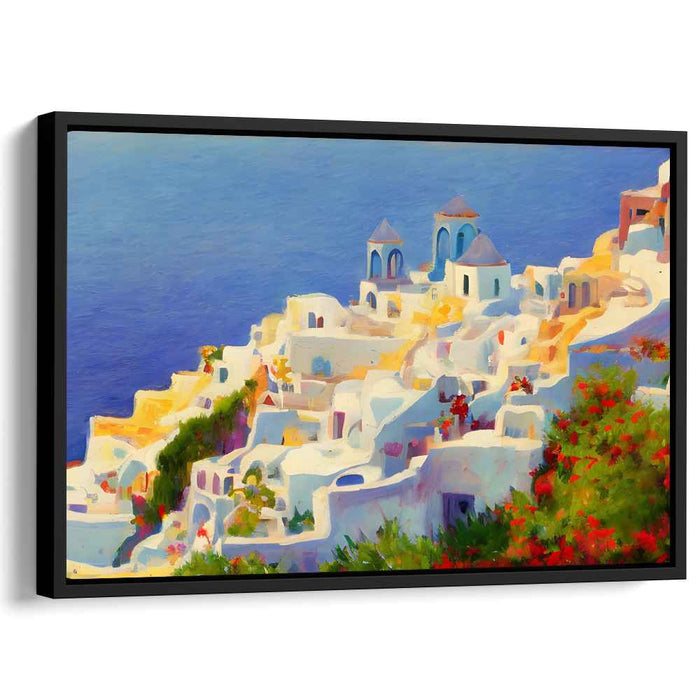 Seaside Hamlet Scene: Vibrant Coastal Village Canvas Art
