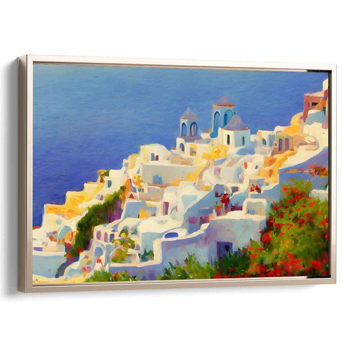 Seaside Hamlet Scene: Vibrant Coastal Village Canvas Art