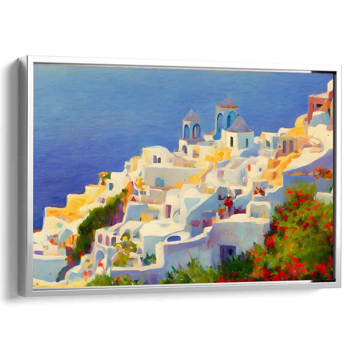 Seaside Hamlet Scene: Vibrant Coastal Village Canvas Art