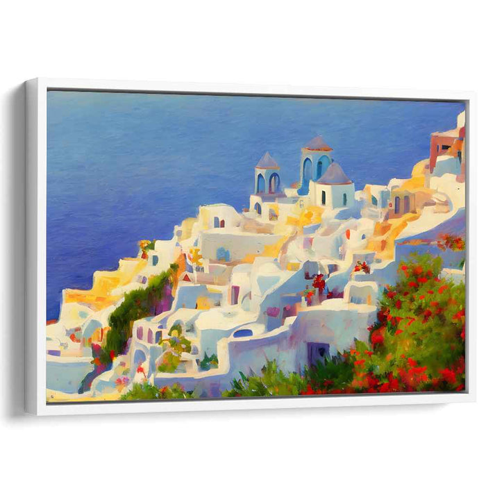 Seaside Hamlet Scene: Vibrant Coastal Village Canvas Art