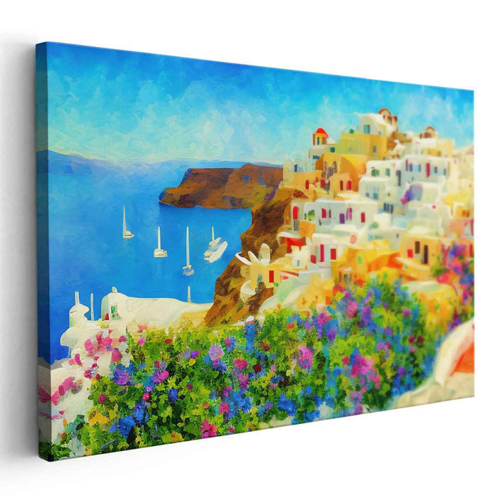 Santorini Serenity: Serene Santorini Seascape Canvas Art Print