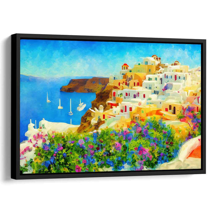 Santorini Serenity: Serene Santorini Seascape Canvas Art Print