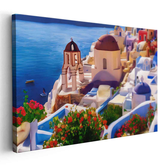 Greek Isles Euphoria: Santorini's Coastal Charm Canvas Art Print