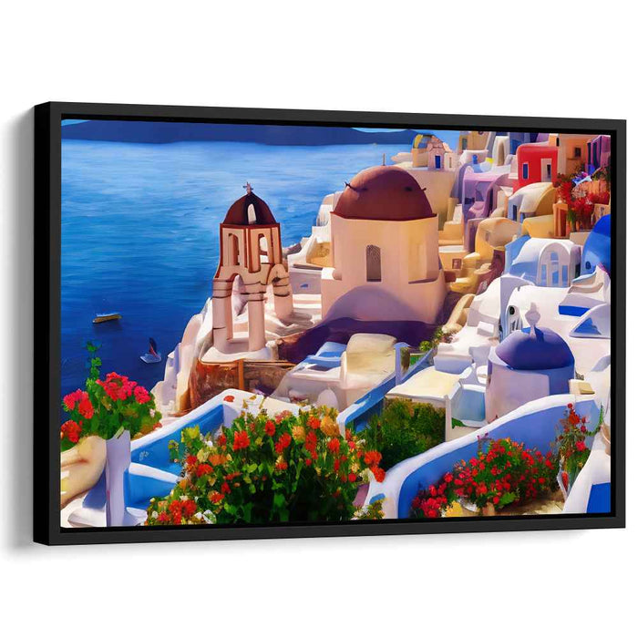 Greek Isles Euphoria: Santorini's Coastal Charm Canvas Art Print