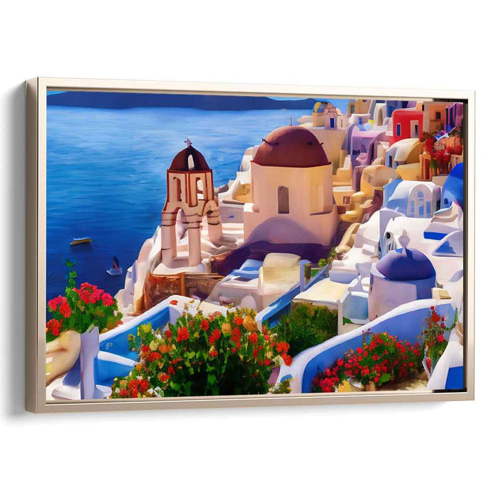 Greek Isles Euphoria: Santorini's Coastal Charm Canvas Art Print