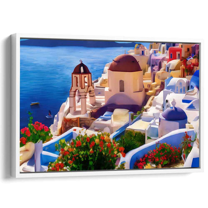 Greek Isles Euphoria: Santorini's Coastal Charm Canvas Art Print