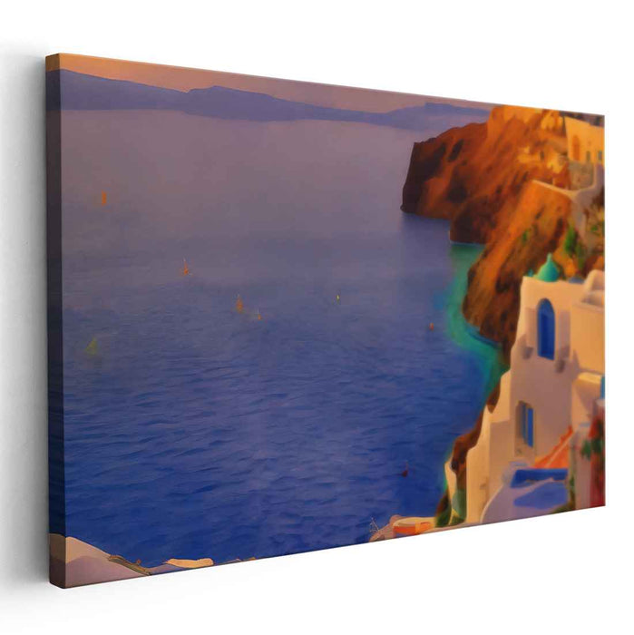 Crimson Tide's Embrace: Santorini Sunset Seascape Canvas Art