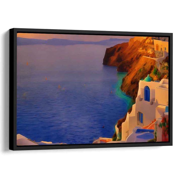 Crimson Tide's Embrace: Santorini Sunset Seascape Canvas Art