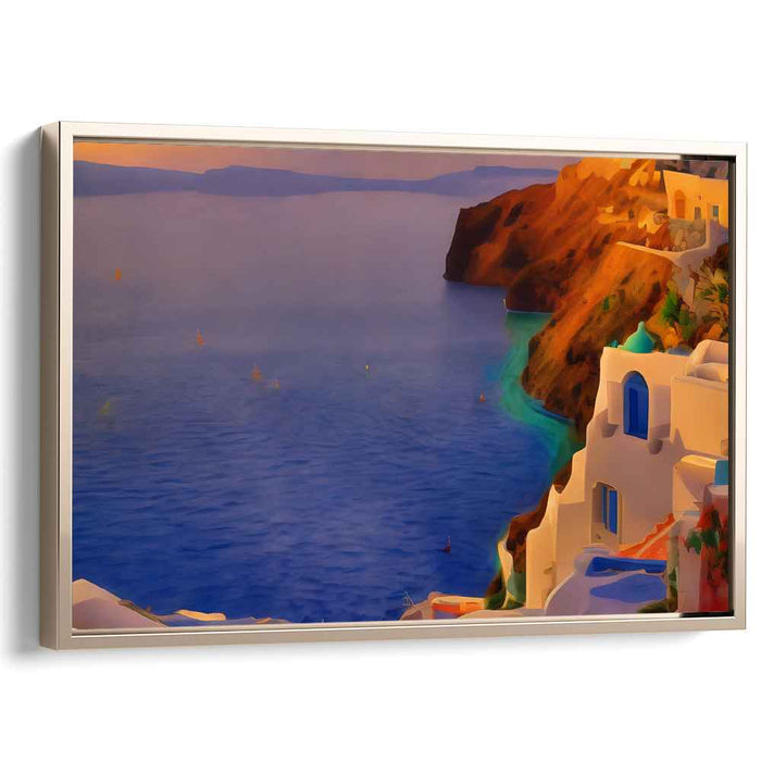 Crimson Tide's Embrace: Santorini Sunset Seascape Canvas Art