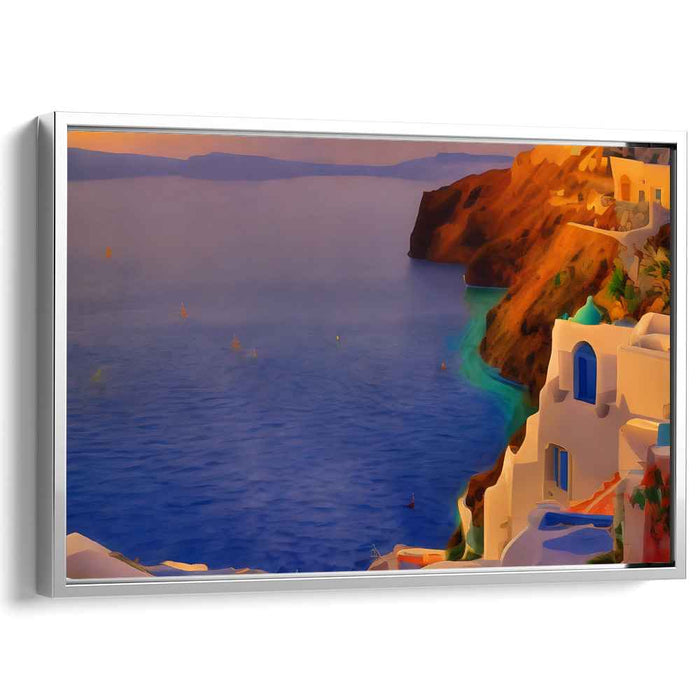 Crimson Tide's Embrace: Santorini Sunset Seascape Canvas Art