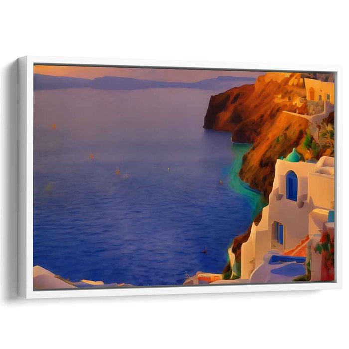 Crimson Tide's Embrace: Santorini Sunset Seascape Canvas Art