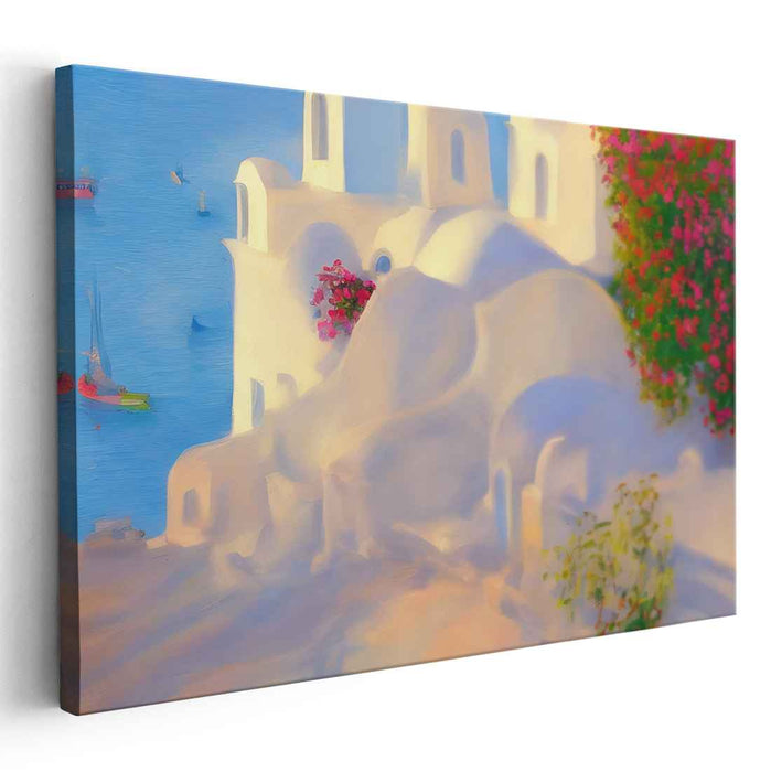 Tranquil Shoreline Haven: Serene Coastal Village Canvas Art Print