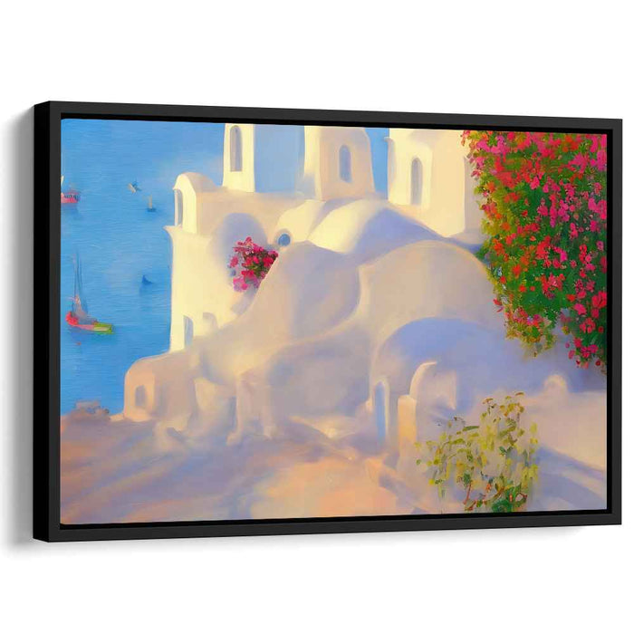Tranquil Shoreline Haven: Serene Coastal Village Canvas Art Print
