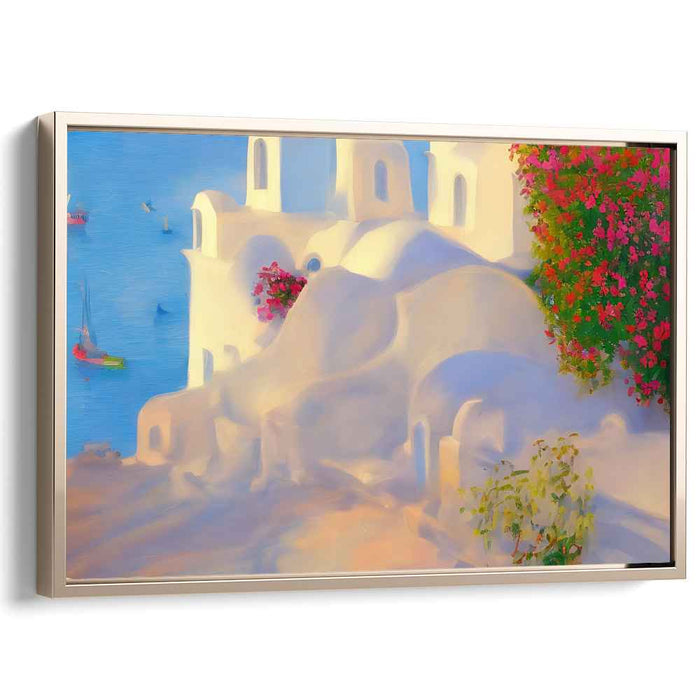 Tranquil Shoreline Haven: Serene Coastal Village Canvas Art Print