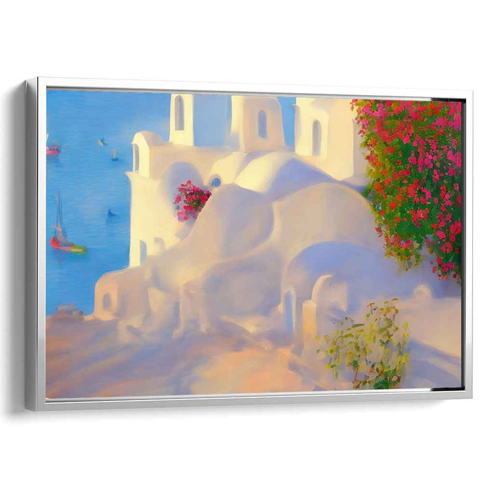 Tranquil Shoreline Haven: Serene Coastal Village Canvas Art Print
