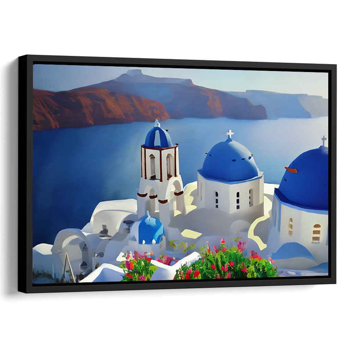 Iconic Blue Horizons: Realistic Seascape with Iconic Blue Domes Canvas Art