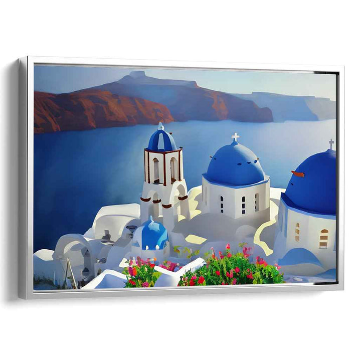 Iconic Blue Horizons: Realistic Seascape with Iconic Blue Domes Canvas Art