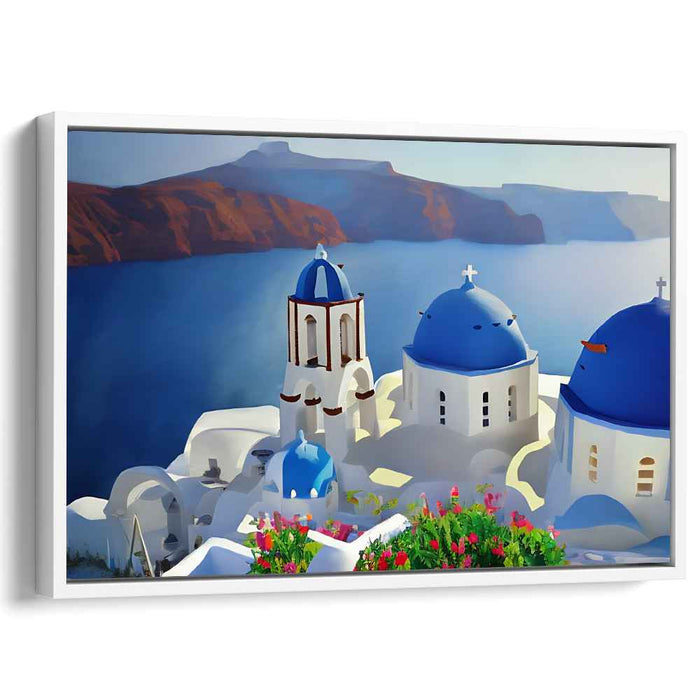 Iconic Blue Horizons: Realistic Seascape with Iconic Blue Domes Canvas Art