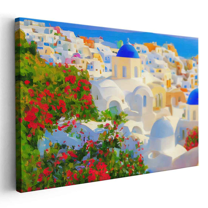 Azure Coastline Serenade: Luminous Mediterranean Landscape Canvas Art