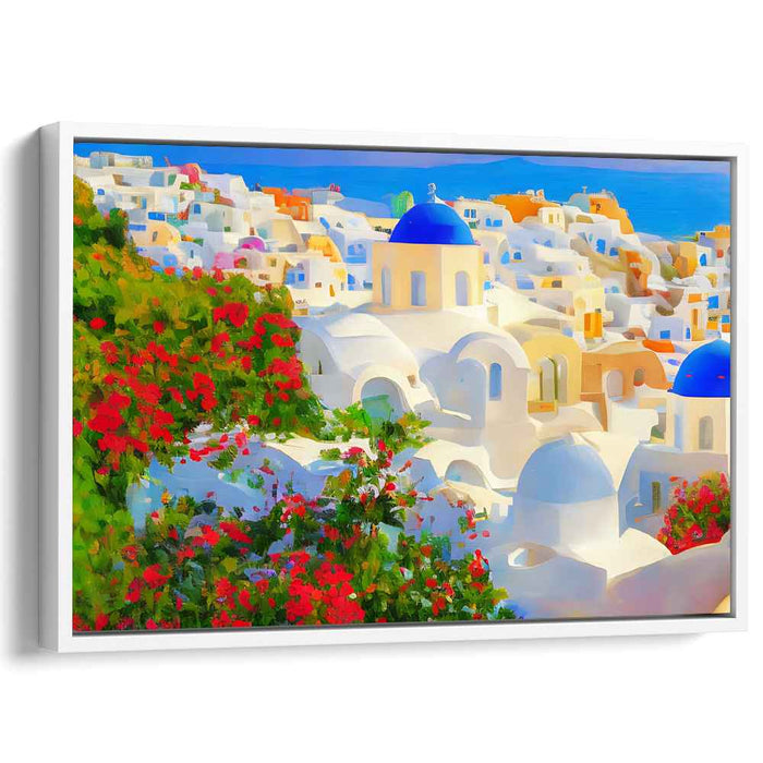 Azure Coastline Serenade: Luminous Mediterranean Landscape Canvas Art