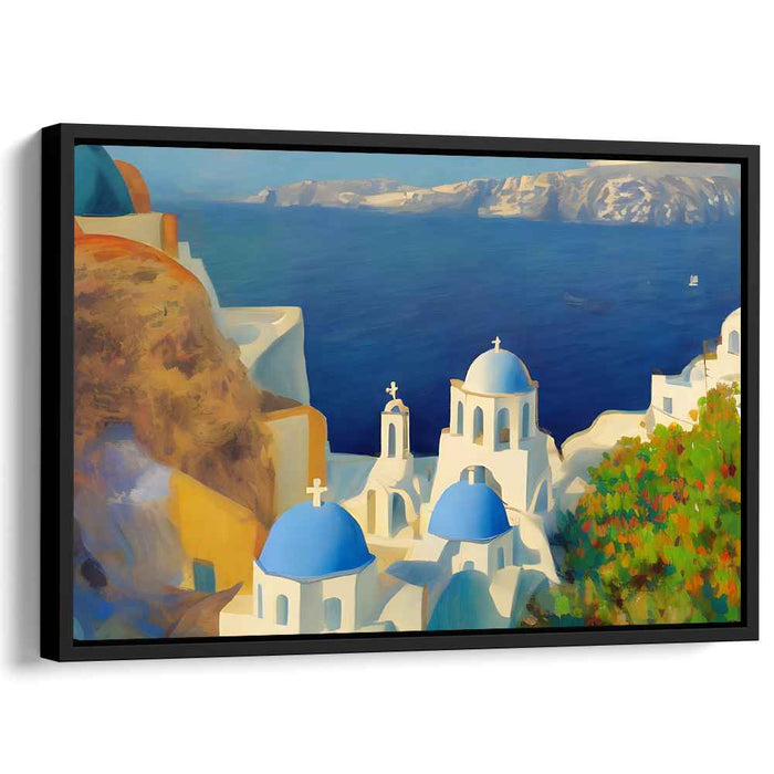 Architectural Ocean Symphony: Blue Domes and Aegean Bliss Canvas Art Print