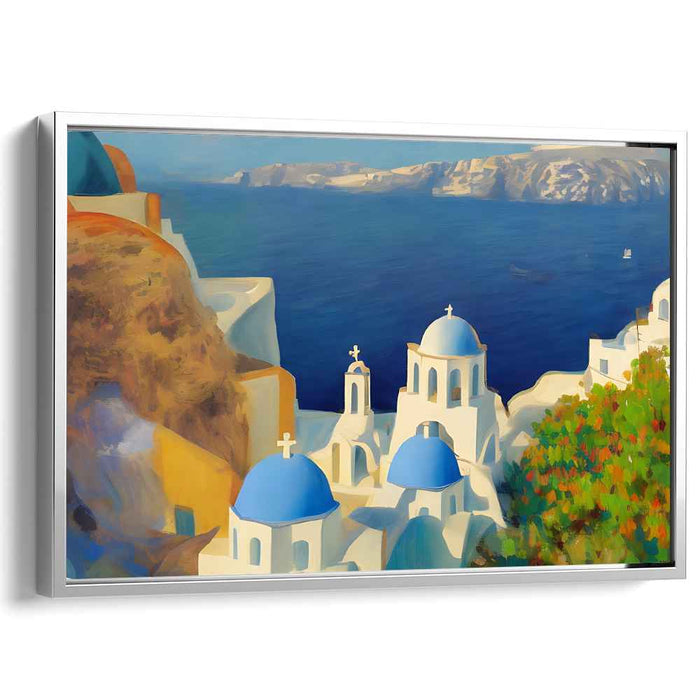 Architectural Ocean Symphony: Blue Domes and Aegean Bliss Canvas Art Print