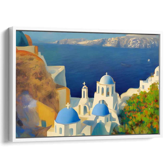 Architectural Ocean Symphony: Blue Domes and Aegean Bliss Canvas Art Print