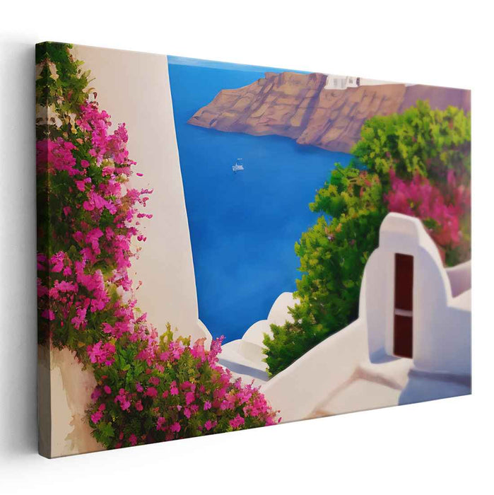 Cycladic Dreamscape: A Tranquil Santorini Vista Canvas Art