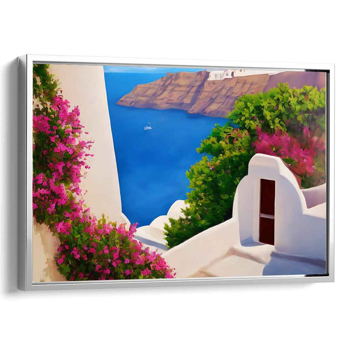 Cycladic Dreamscape: A Tranquil Santorini Vista Canvas Art