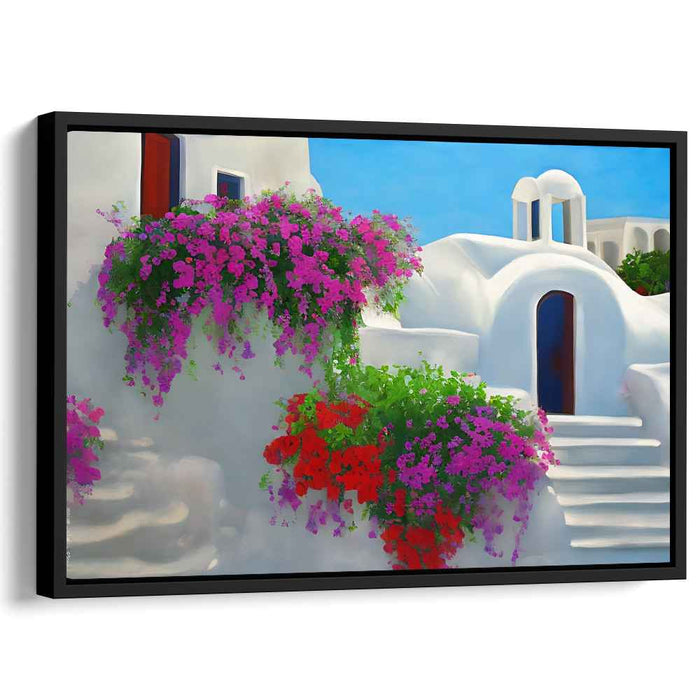 Mediterranean Blossoms: Vibrant Floral and Architectural Harmony Canvas Art