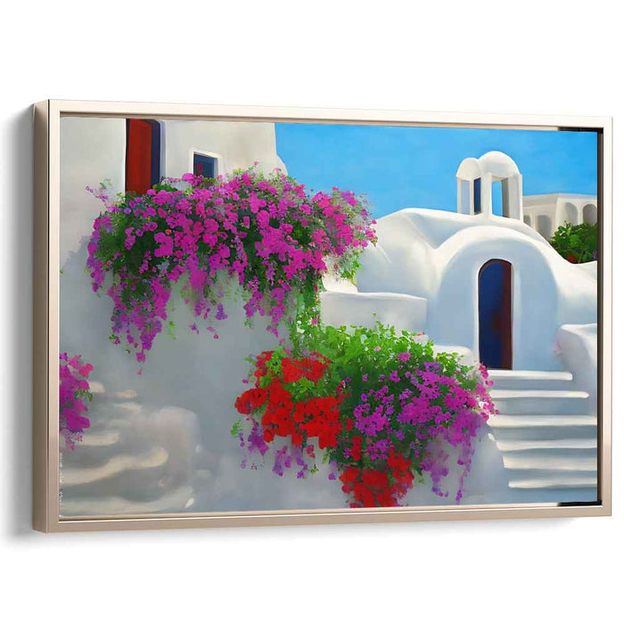 Mediterranean Blossoms: Vibrant Floral and Architectural Harmony Canvas Art