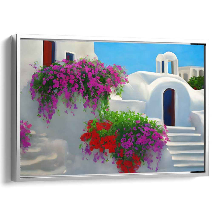 Mediterranean Blossoms: Vibrant Floral and Architectural Harmony Canvas Art