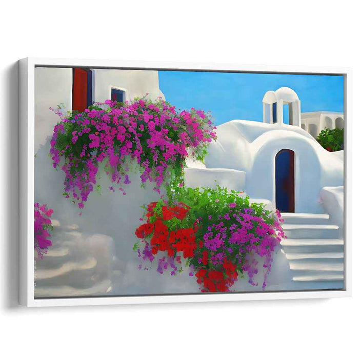 Mediterranean Blossoms: Vibrant Floral and Architectural Harmony Canvas Art