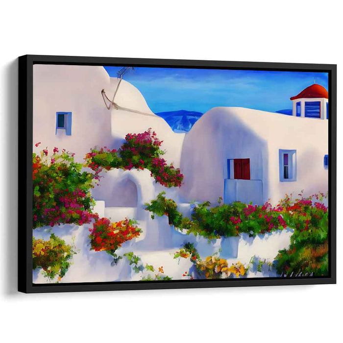 Caldera Cliff Melody: Vibrant Santorini Landscape Canvas Art