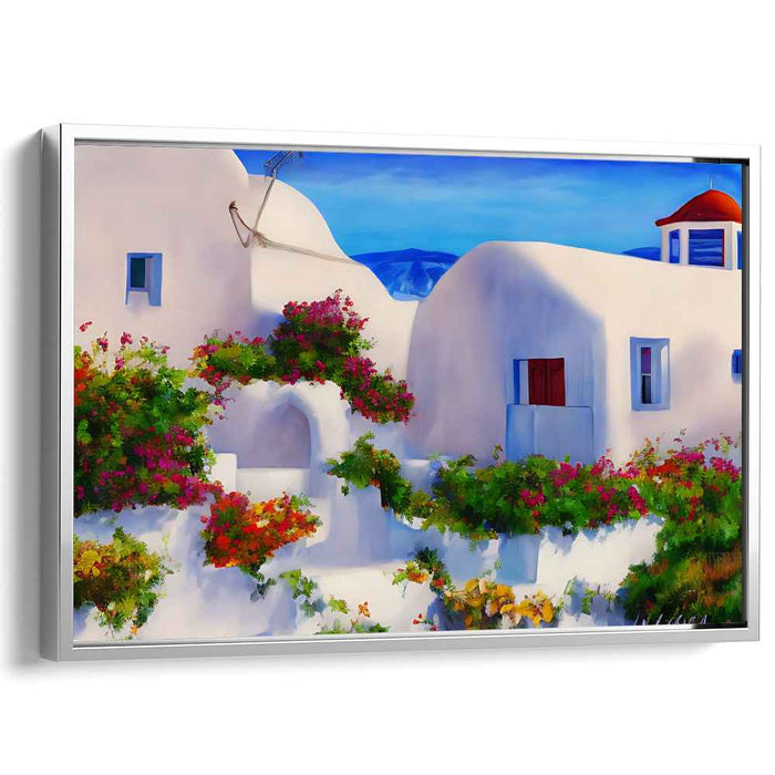 Caldera Cliff Melody: Vibrant Santorini Landscape Canvas Art