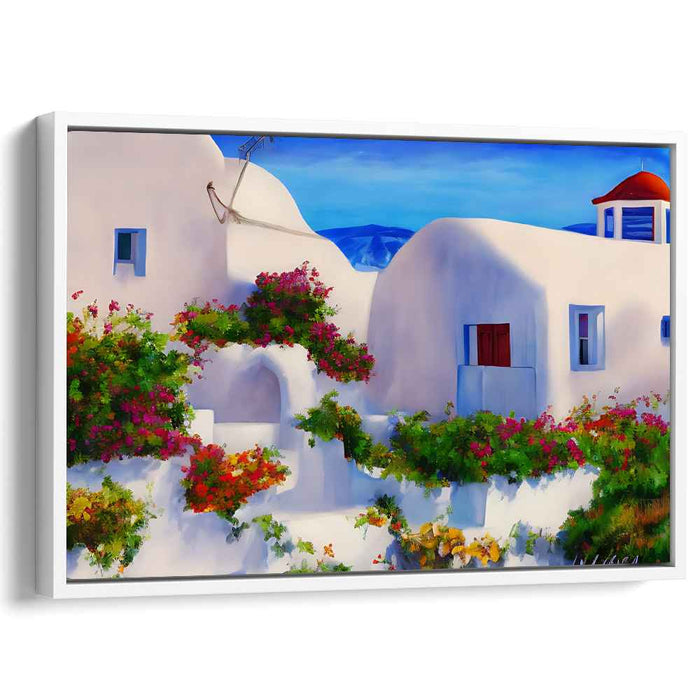 Caldera Cliff Melody: Vibrant Santorini Landscape Canvas Art