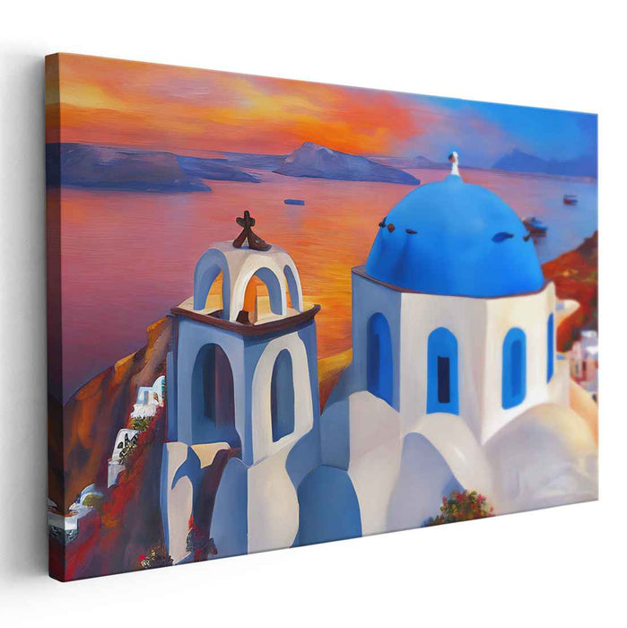 Aegean Reverie: Blue Domes and Aegean Dreams Canvas Art Print