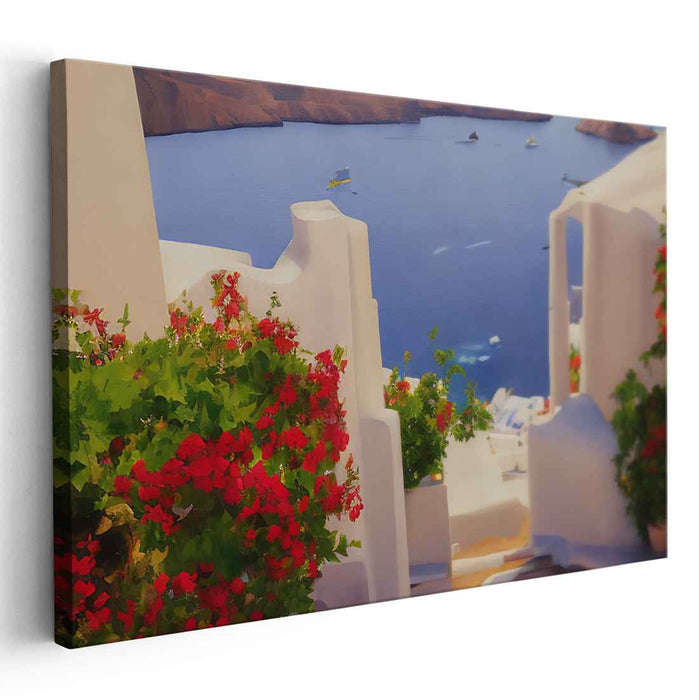 Dawn's Seaside Serenity: Sunlit Coastal Village Canvas Art Print