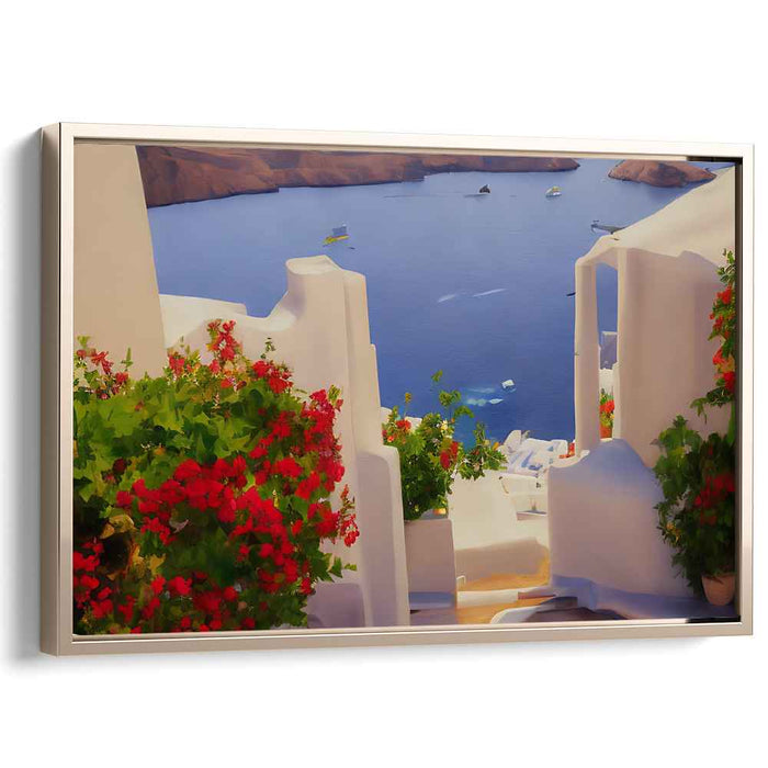 Dawn's Seaside Serenity: Sunlit Coastal Village Canvas Art Print